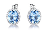 Oval Aquamarine Sky Blue Cubic Zirconia Sterling Silver Earrings