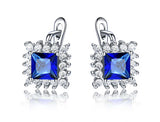 Square Sapphire Blue Cubic Zirconia Sterling Silver Earrings