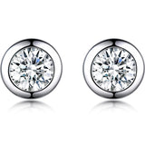 Bezel-Set Round Cubic Zirconia Sterling Silver Earrings