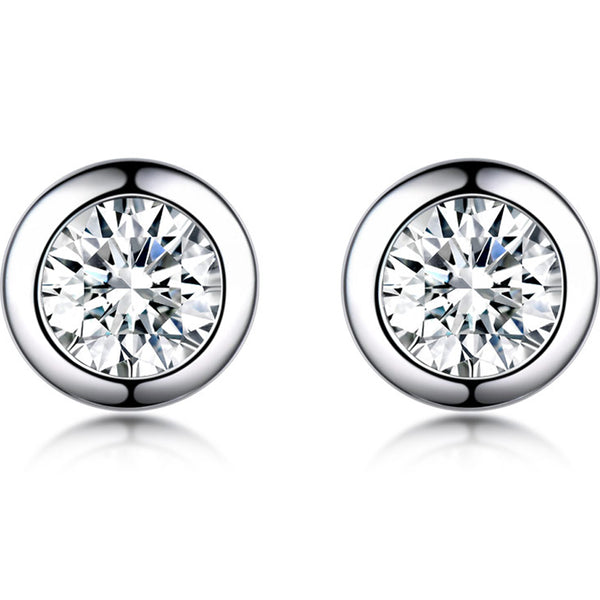 Bezel-Set Round Cubic Zirconia Sterling Silver Earrings