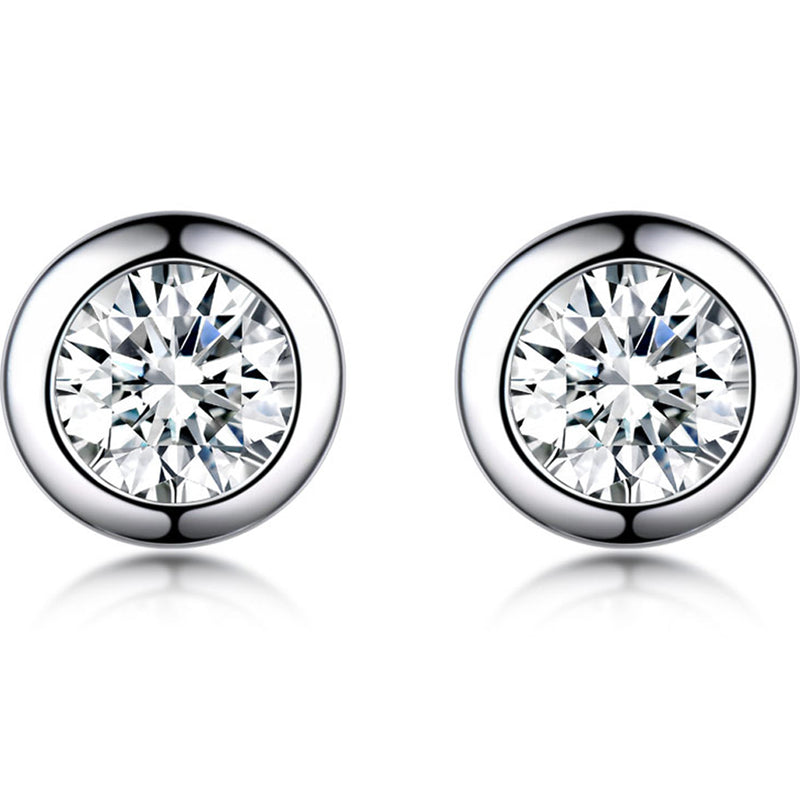 Bezel-Set Round Cubic Zirconia Sterling Silver Earrings