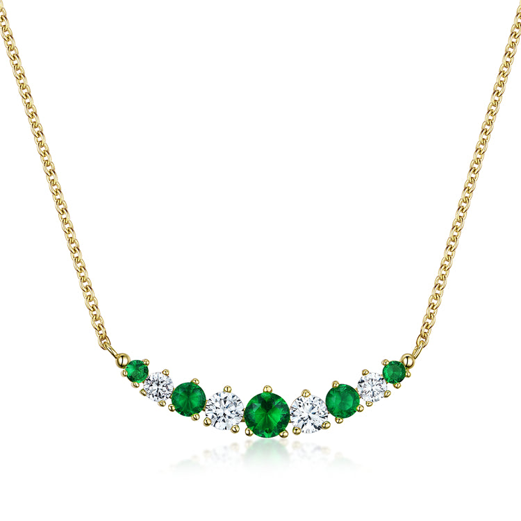 9 Round Emerald Green Cubic Zirconia Pendant Necklace, Sterling Silver