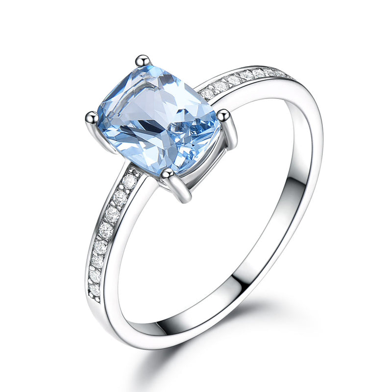 Oval Cushion 6 x 8 Aquamarine Sky Blue Cubic Zirconia Sterling Silver Ring