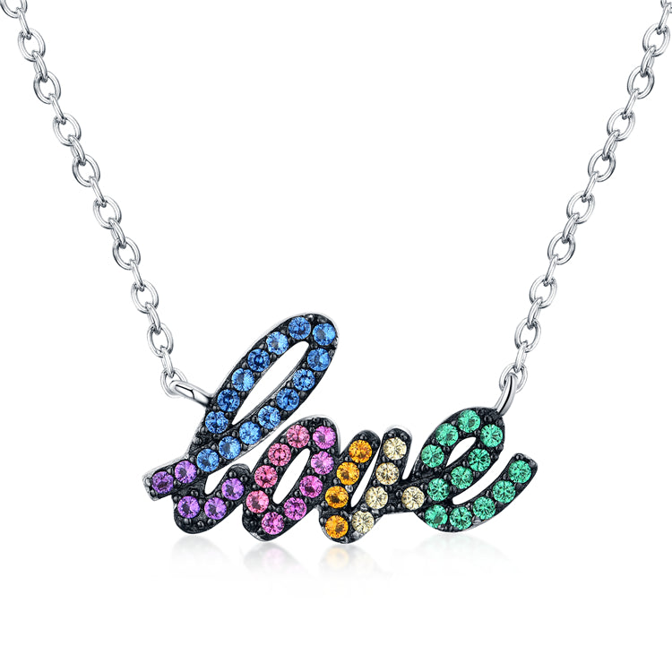 LOVE Rainbow Cubic Zirconia Pendant Necklace, Sterling Silver