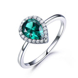 Pear 6 x 8 Shape Emerald Green Cubic Zirconia Sterling Silver Ring