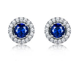 Round Sapphire Blue Cubic Zirconia Sterling Silver Earrings