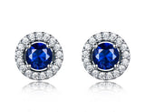 Round Sapphire Blue Cubic Zirconia Sterling Silver Earrings