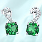 Swirl Cushion Emerald Green Cubic Zirconia Sterling Silver Earrings