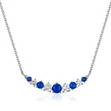 9 Round Sapphire Blue Cubic Zirconia Pendant Necklace, Sterling Silver