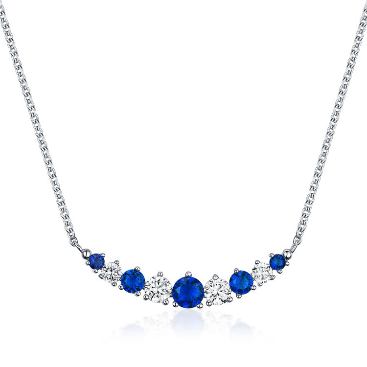 9 Round Sapphire Blue Cubic Zirconia Pendant Necklace, Sterling Silver