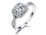 Round White Cubic Zirconia Halo Setting Sterling Silver Ring