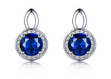 Round Sapphire Blue Cubic Zirconia with an Oval Design, Sterling Silver Earrings