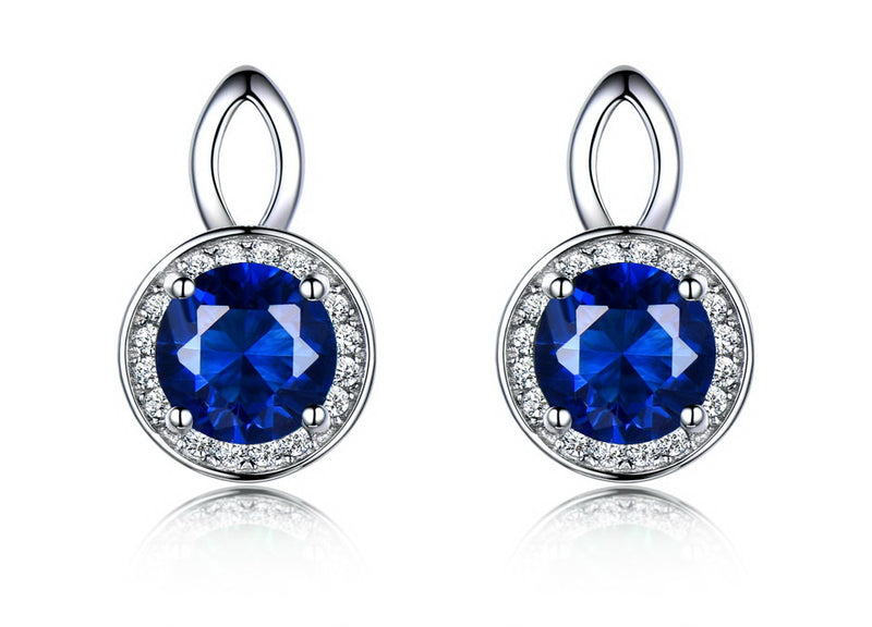 Round Sapphire Blue Cubic Zirconia with an Oval Design, Sterling Silver Earrings