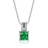 Square Emerald Green Cubic Zirconia Pendant Necklace, Sterling Silver