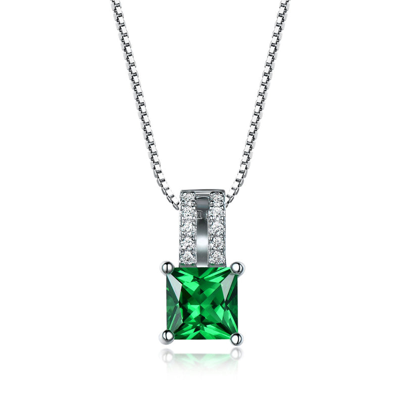 Square Emerald Green Cubic Zirconia Pendant Necklace, Sterling Silver