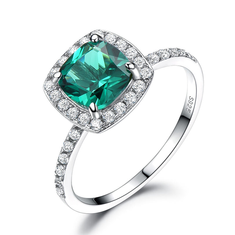 Emerald Green Cushion Cubic Zirconia Sterling Silver Ring