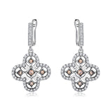 Clover Brown Champagne Clover Cubic Zirconia Sterling Silver Earrings