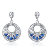 Circular Sapphire Blue Cubic Zirconia Sterling Silver Earrings