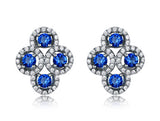 Four Round Circular Blue Sapphire Cubic Zirconia Sterling Silver Earrings