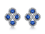 Four Round Circular Blue Sapphire Cubic Zirconia Sterling Silver Earrings