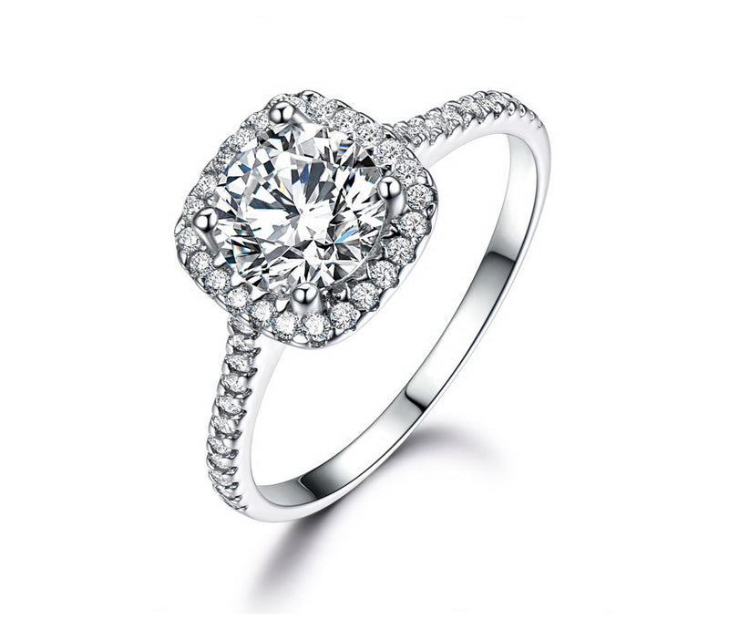 Round White Cubic Zirconia Halo Setting with Stone Mounting Sterling Silver Ring