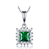 Square-Set Emerald Green Cubic Zirconia Pendant Necklace, Sterling Silver