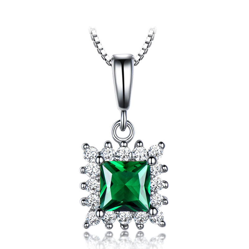 Square-Set Emerald Green Cubic Zirconia Pendant Necklace, Sterling Silver