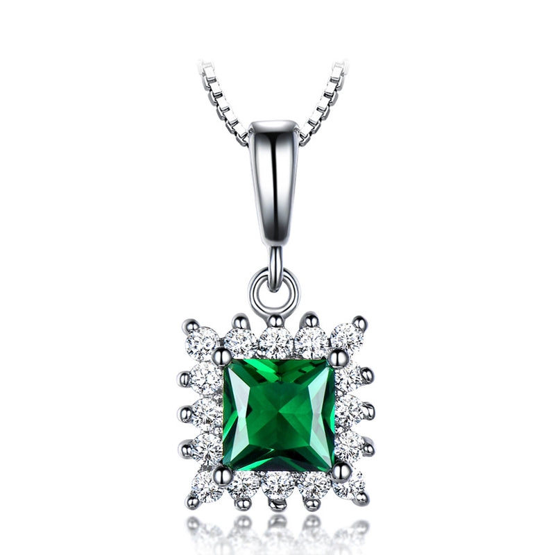 Square-Set Emerald Green Cubic Zirconia Pendant Necklace, Sterling Silver