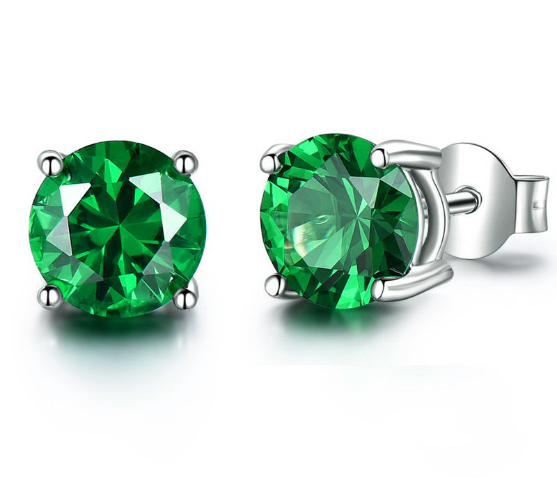 Round Emerald Green Cubic Zirconia Sterling Silver Earrings