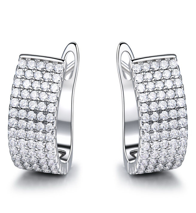 Wide White Cubic Zirconia Sterling Silver Hoop Earrings
