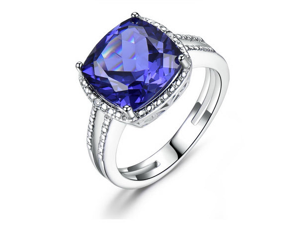 Cushion 10 x 10 Tanzanite Violet Cubic Zirconia Sterling Silver Ring