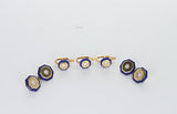 Italy Stamped Lapis and Gold Dress Shirt Pins and Cufflink Set, 18K Yellow Gold
