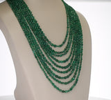 Genuine & Natural Smooth Emerald Small Tumbled Beads Necklace, 9 Lines