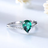 Emerald Green Pear Shape 6 x 8 Cubic Zirconia Sterling Silver Ring