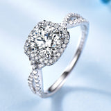 Round White Cubic Zirconia Halo Setting Sterling Silver Ring