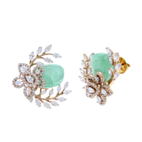 Emerald and Diamond Floral and Leaf Earrings, 18K Gold