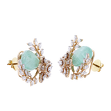 Emerald and Diamond Floral and Leaf Earrings, 18K Gold