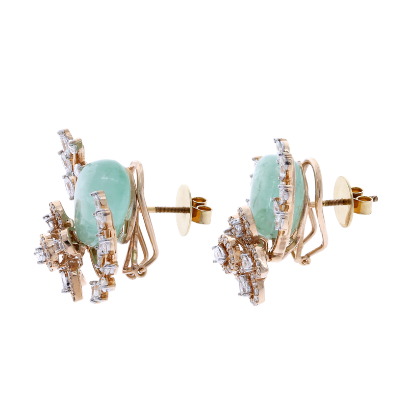 Emerald and Diamond Floral and Leaf Earrings, 18K Gold