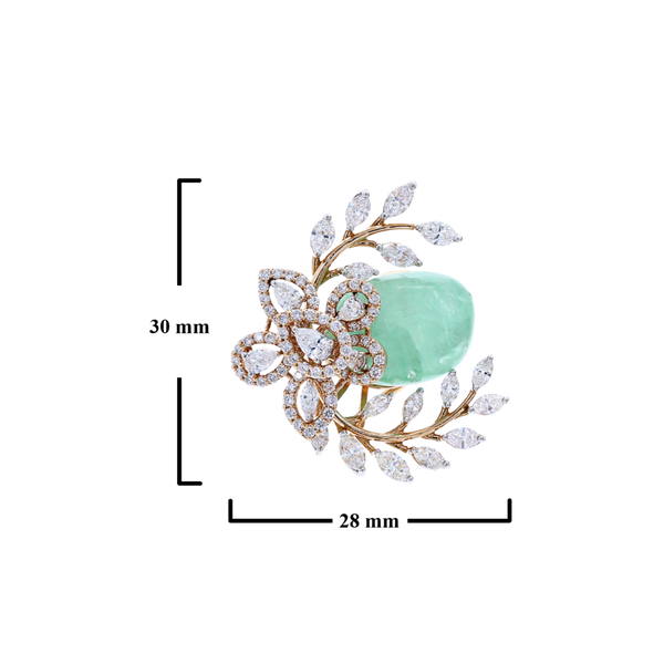 Emerald and Diamond Floral and Leaf Earrings, 18K Gold
