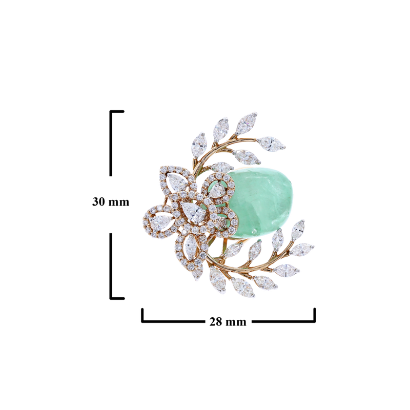 Emerald and Diamond Floral and Leaf Earrings, 18K Gold