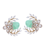 Emerald and Diamond Floral and Leaf Earrings, 18K Gold