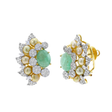 Curved Emerald, Diamond, and Pearl Earrings, 18K Gold