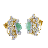 Curved Emerald, Diamond, and Pearl Earrings, 18K Gold
