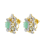 Curved Emerald, Diamond, and Pearl Earrings, 18K Gold