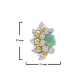 Curved Emerald, Diamond, and Pearl Earrings, 18K Gold