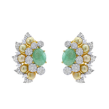 Curved Emerald, Diamond, and Pearl Earrings, 18K Gold