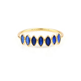 Seven Blue Sapphire Marquise Shape Ring Band, 18k Yellow Gold