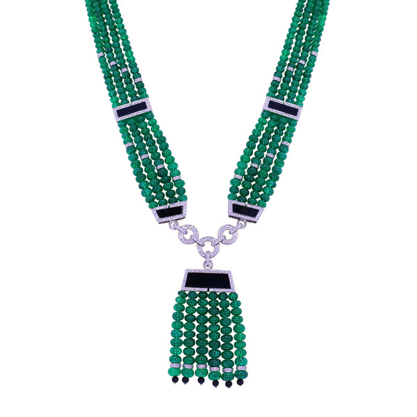 Emerald Beads and Diamond Necklace with Onyx
