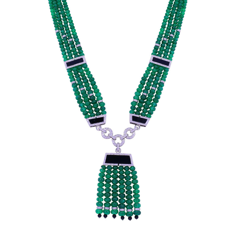 Emerald Beads and Diamond Necklace with Onyx