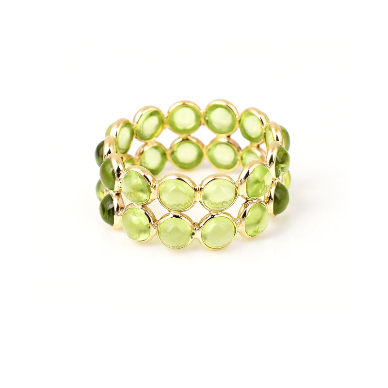 Peridot Round Cabochon Double Line Band, Yellow Gold